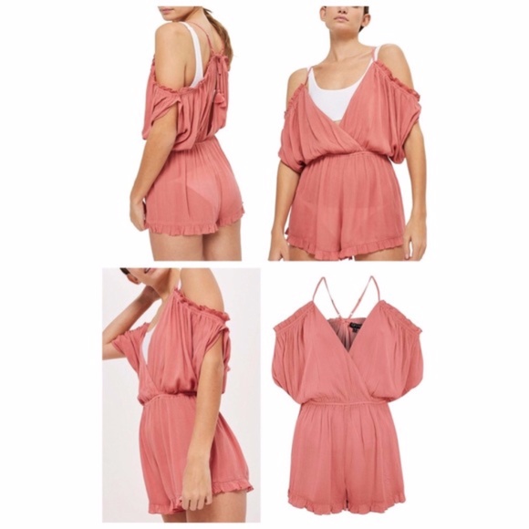 Topshop Cold Shoulder Romper Playsuit Cover Up - Picture 3 of 4